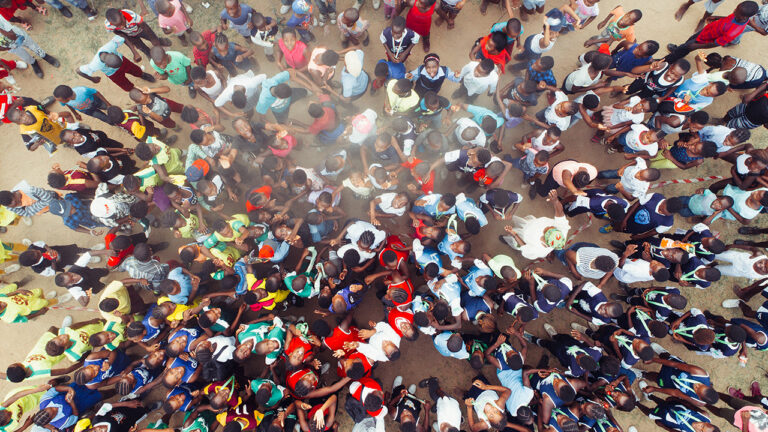 Aerial photo of a group of people