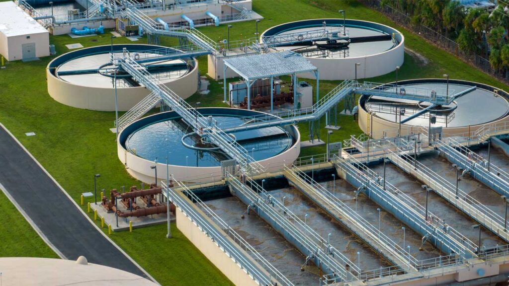 An aerial view of a water treatment plant